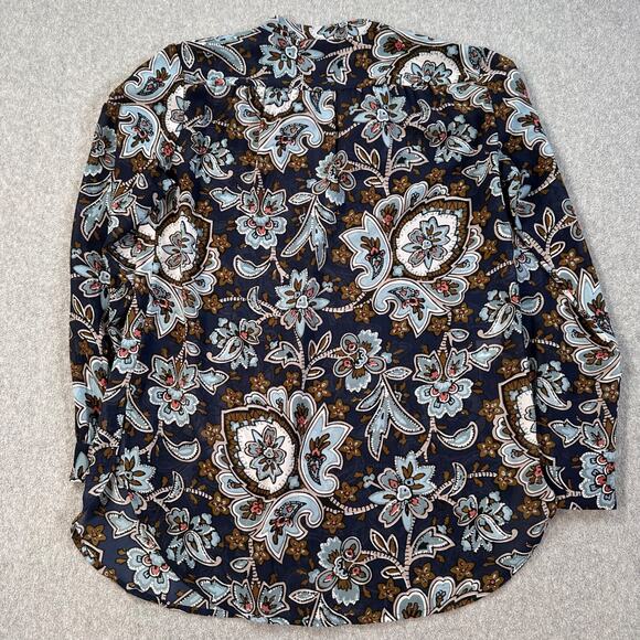 Loft Floral Paisley Peasant Sheer Tunic Blouse Women's small Navy/Brown V-Neck - Picture 9 of 9